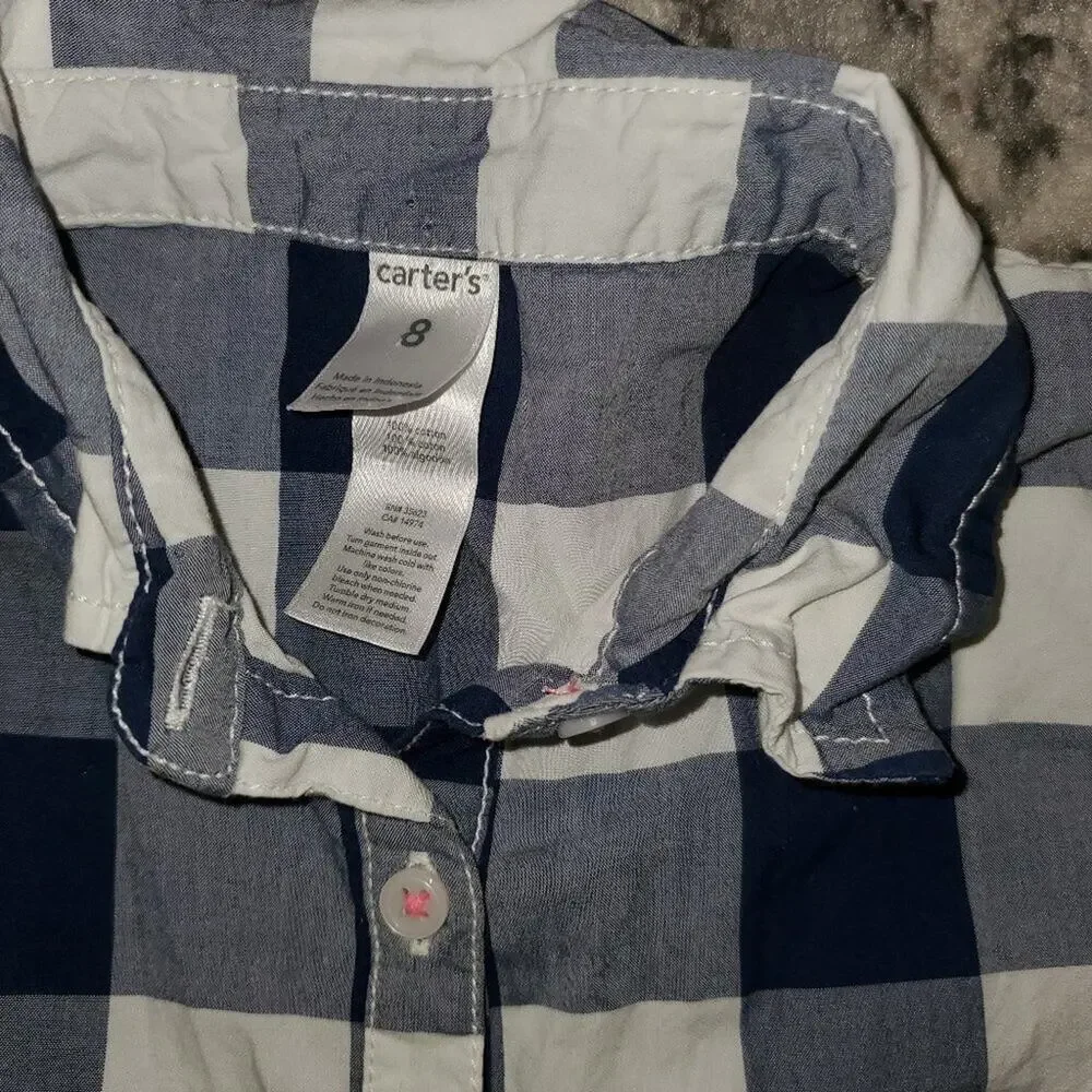 Carters Checkers Girls Dress || Blue n White sz8